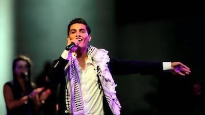 Mohammed Assaf performs in the West Bank city of Ramallah last month. Abbas Momani / AFP