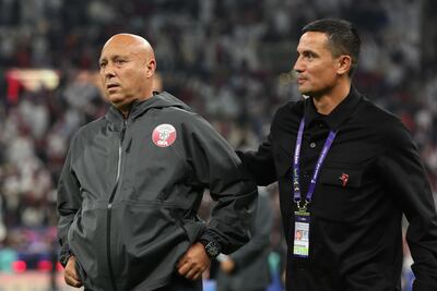 Head coach 'Tintin' Marquez Lopez, left, says he will return to his club side Al Wakrah after guiding Qatar to the Asian Cup title. Getty