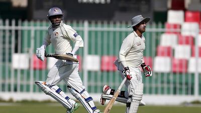 Shaiman Anwar, right, propped up the UAE batting, just as his captain Khurram Khan, left, had hoped for. Pawan Singh / The National