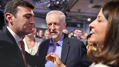Burnham congratulates Jeremy Corbyn as he is announced as the new leader of the Labour Party in September 2015. Getty Images