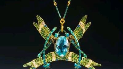The Belgian firm Epoque Fine Jewels is exhibiting this Art Nouveau dragonfly pendant by René Lalique, circa 1903, at Tefaf.
