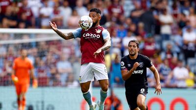 Aston Villa's Douglas Luiz in action with West Ham United's Pablo Fornals. Reuters
