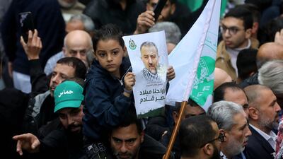 Supporters of Hamas and other political factions attend the funeral in Beirut. Getty Images