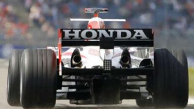 Rubens Barrichello drivess his Honda during the third practise session for the European Formula One Grand Prix at the Nuerburgring racing circuit in 2006.