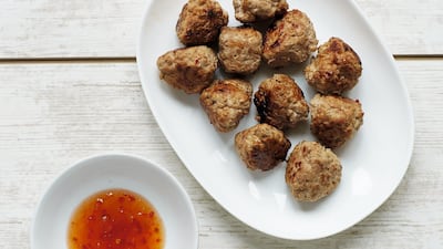 Thai chicken balls with cucumber salad. Courtesy The Baby-led Weaning Quick and Easy Recipe Book by Gill Rapley and Tracey Murkett (Vermilion)