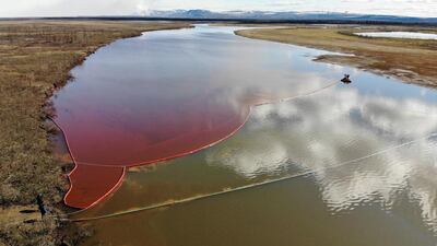 A large diesel spill in the Ambarnaya River outside Norilsk. AFP