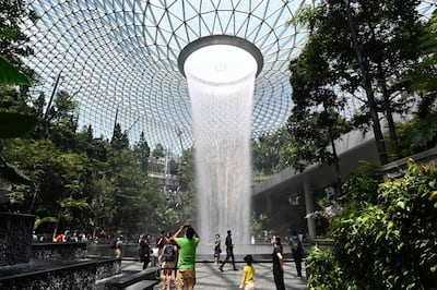 The Jewel is a remarkable attraction, which is part-shopping experience, part-visitor attraction featuring a 40m indoor waterfall – the world’s tallest. AFP