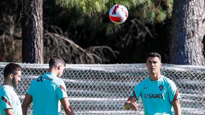 Cristiano Ronaldo trains for the World Cup qualifier against Luxembourg. EPA