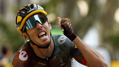 Cycling - Tour de France - Stage 19 - Castelnau-Magnoac to Cahors - France - July 22, 2022 Jumbo - Visma's Christophe Laporte celebrates winning stage 19 REUTERS / Christian Hartmann TPX IMAGES OF THE DAY