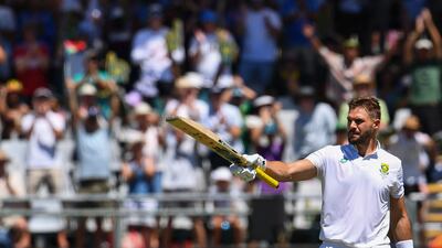 South Africa's Aiden Markram celebrates after scoring a century. AFP