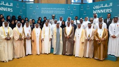 Sheikh Hazza bin Zayed, Deputy Chairman of Abu Dhabi Executive Council, Sheikh Hamed bin Zayed, Chief of the Abu Dhabi Crown Prince's Court, Sheikh Khalid bin Zayed, and Chairman of the Board of the Zayed Higher Organisation for Humanitarian Care and Special Needs attend the awards. Wam