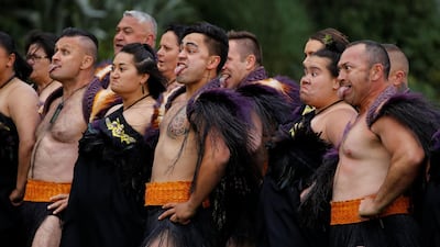 Maori warriors are seen during a welcome ceremony for Britain's Prince Harry and Meghan, Duchess of Sussex, at Government House in Wellington. Reuters