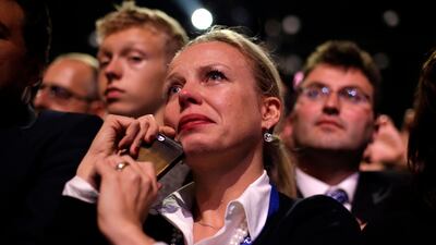 Tears of joy as President Obama delivered his victory speech. Matt Rourke AP Photo