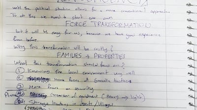 A scan of the a notebook found in Raqqa in December, laying out plans for ISIS' insurgency.