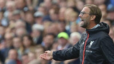 Liverpool's German manager Jurgen Klopp shouts from the touchline during the English Premier League football match between Swansea City and Liverpool at The Liberty Stadium in Swansea, south Wales on October 1, 2016. Geoff Caddick / AFP