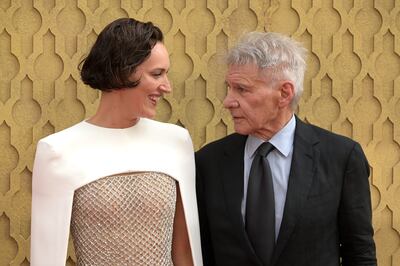 Phoebe Waller-Bridge with Indiana Jones himself Harrison Ford. Getty Images