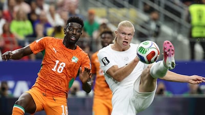 Norway's forward Haaland kicks the ball next to Ivory Coast's midfielder Ibrahim Sangare in Arlington. AFP
