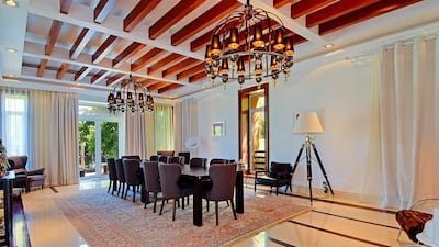 A dining room in the Emirates Hills villa.