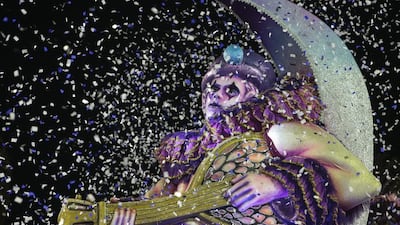 Revellers of the Nene de Vila Matilde samba school perform during the second night of carnival parade at the Sambadrome in Sao Paulo. Miguel Schincariol / AFP Photo