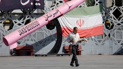 A model of an Iranian missile on Imam Hussein Square in Tehran. Reuters