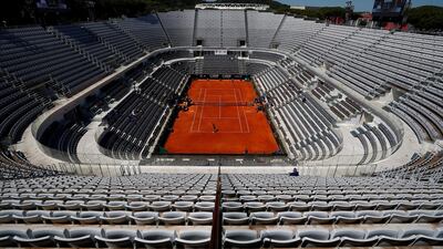 Italy’s Jannik Sinner and Ugo Humbert of France during their Italian Open first-round match at an empty Foro Italico in rome on Monday, May 10. Sinner won the game 6-2, 6-4. Reuters