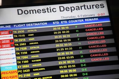 A digital display shows cancelled flights at Sabiha Gokcen International airport. AFP