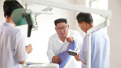 North Korean leader Kim Jong Un inspected the Myohyangsan Medical Appliances Factory. KCNA via Reuters