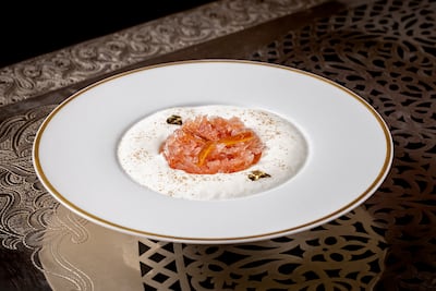 Mejdool dates with frozen milk mousse is a signature dessert. Photo: La Grande Table Marocaine / Royal Mansour Marrakech