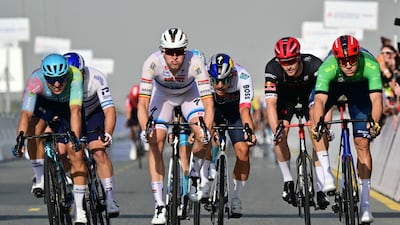 Team Soudal Quick-Step Belgian rider Tim Merlier sprints to the finish line of the fifth stage of the UAE Tour. AFP