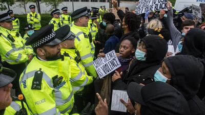 Police guard the US Embassy during a Black Lives Matter protest in 2020. Getty Images