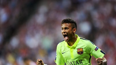 Barcelona's Neymar celebrates after helping his side draw level after Bayern Munich had taken the early lead. Tobias Hase /DPA