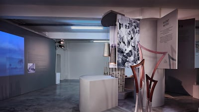 Silent Notes, by the established artist and jeweller Azza Al Qubaisi, is a coat stand that takes its form from a traditional stringed instrument, the Tanbora. Courtesy D3