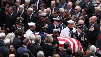 The casket arrives for the memorial service of John McCain. Reuters