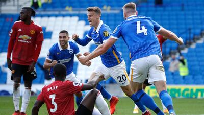 Solly March of Brighton and Hove Albion celebrates after scoring his team's second goal. Getty
