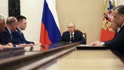 Russian President Vladimir Putin (centre) meets the country's top security officials in Moscow. AFP