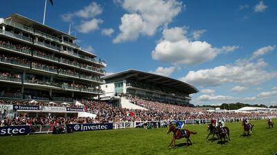 Godolphin celebrated their first win in the Epsom Derby as William Buick rode Masar to victory, much to the delight of Sheikh Mohammed bin Rashid, Vice President of the UAE and Ruler of Dubai, and Sheikh Hamdan bin Mohammed, Crown Prince of Dubai. Andrew Boyers / Reuters