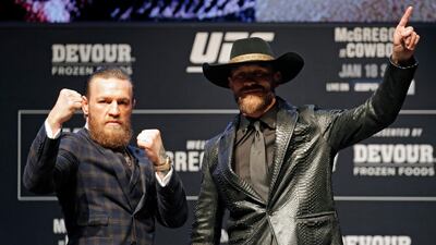 Conor McGregor, left, and Donald "Cowboy" Cerrone on Wednesday, January 15, ahead of their welterweight bout at UFC 246 in Las Vegas. AP