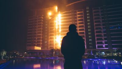 The fire at the Adriatic building in the Oceana complex on the Palm Jumeirah in Dubai. Photo courtesy: Gary Barnett