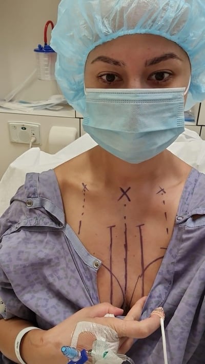 Sarah Agha during cancer treatment at Cleveland Clinic Abu Dhabi. Photo: Sarah Agha