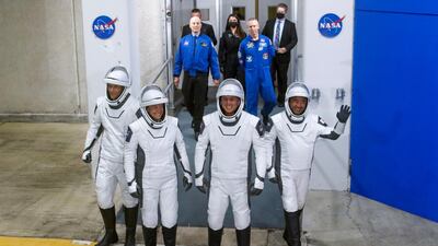 The four astronauts arrived at the launch pad in Tesla cars. Reuters