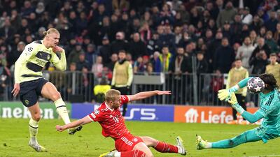 Manchester City's Erling Haaland scores the opener. PA