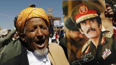 A supporter of Yemen's ousted president Ali Abdullah Saleh protests against foreign interference in Yemen. Photo/Hani Mohammed / AP