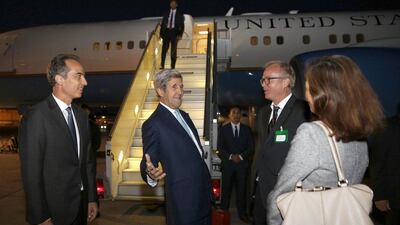 US secretary of state John Kerry, second from left, arrives in Geneva, Switzerland, on September 9, 2016, for a meeting with Russian foreign minister Sergey Lavrov. The aim is to forge a nationwide truce in Syria, improve humanitarian aid deliveries, and restart peace talks. Kevin Lamarque / appix