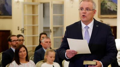 The new Australian Prime Minister Scott Morrison takes the oath of office in Canberra on August 24, 2018. Reuters