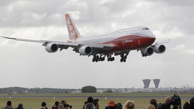 A Boeing 747-8 lands at Le Bourget airport in Paris. United Airlines is set to retire its last jumbo jet. Pascal Rossignol / Reuters