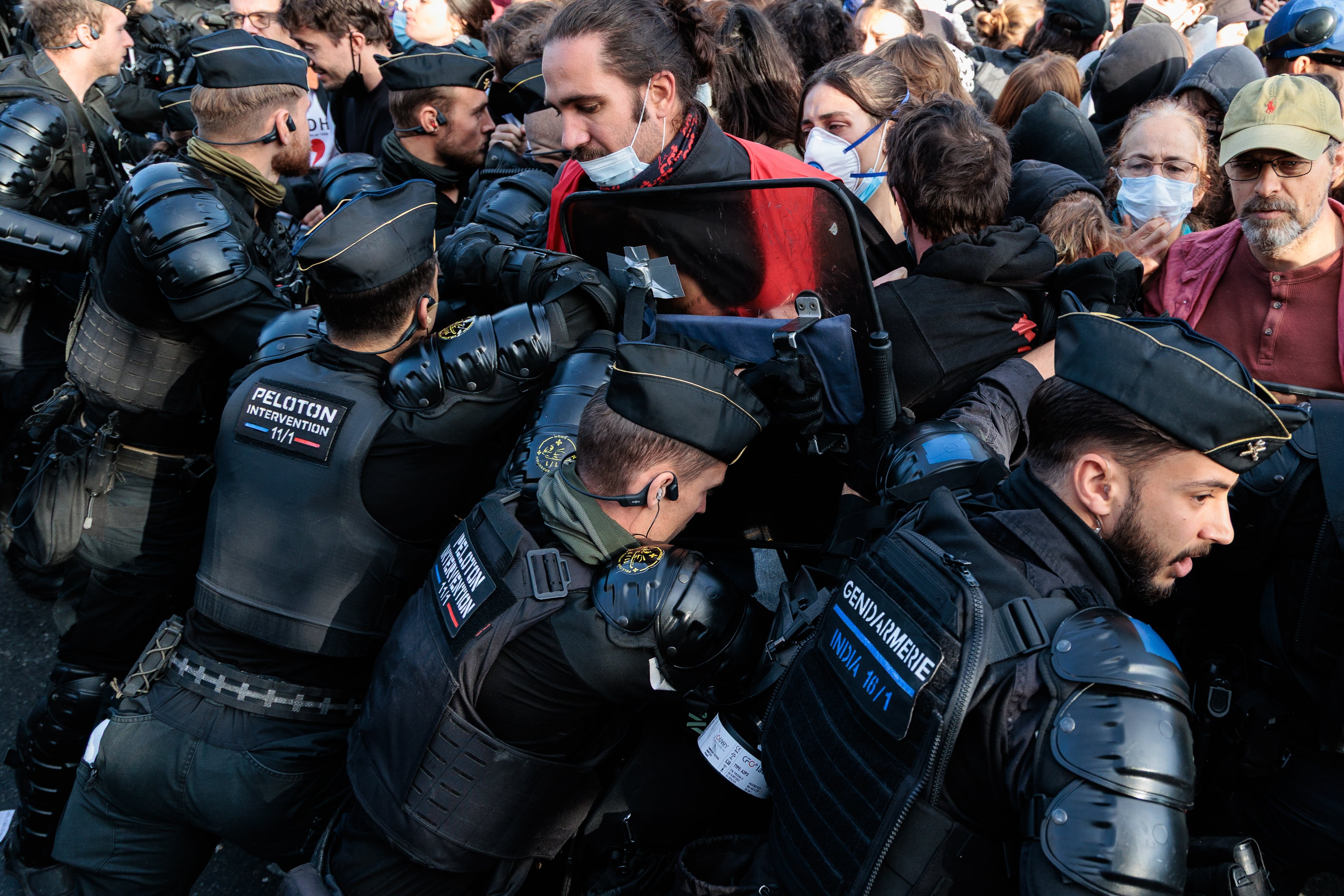 French riot police intervene in Paris during a national day of protest. EPA