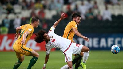 The UAE's Omar Abdulrahman, centre, was singled out for some harsh challenges by Australia. Francois Nel / Getty Images