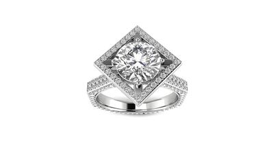 Ring in 18K white gold and a 1.5-carat round solitaire diamond from The Origin collection of Innocent Stone; Dh135,000