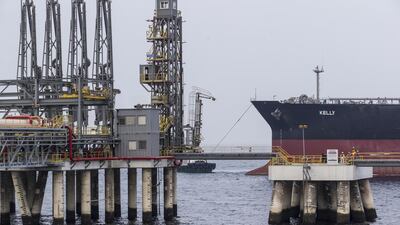 The VLCC Kelly, part of the Abu Dhabi National Oil Company fleet, moored at the new jetty in Fujairah. Antonie Robertson / The National