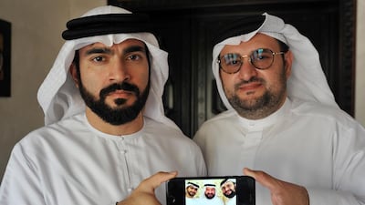 Suhaib Al Bastaki, left, and his brother Abdulla Al Bastaki have nothing but fond memories of their father, Mohammed Ali Al Bastaki, who was one of the five Emirati humanitarian workers killed in the terrorist attack in Kandahar this week. Delores Johnson / The National